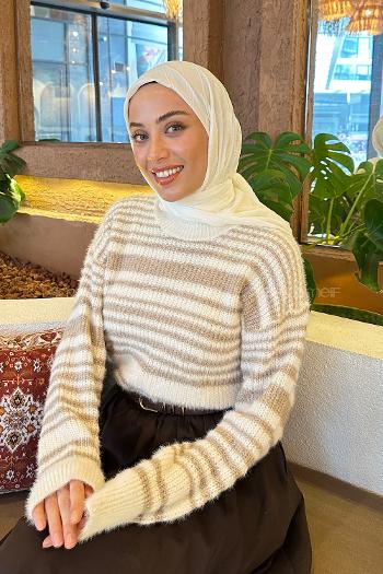 Lamelif Piliseli Bambu Eşarp Krem