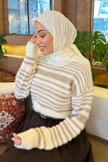 Lamelif Piliseli Bambu Eşarp Krem