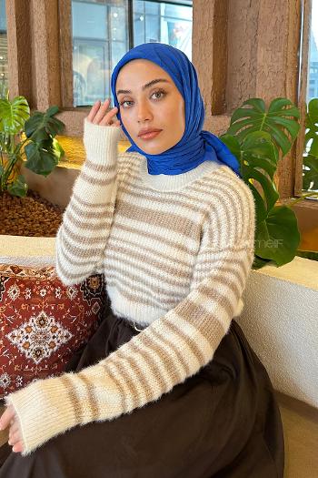 Lamelif Piliseli Bambu Eşarp Saks Mavisi