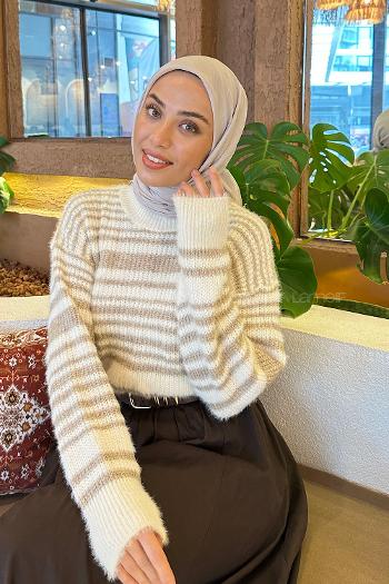 Lamelif Piliseli Bambu Eşarp Vizon