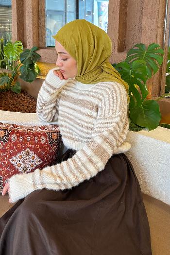 Lamelif Piliseli Bambu Eşarp Yağ Yeşili