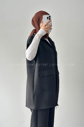 Lamelif Scuba Yelekli Tesettür Takım Siyah