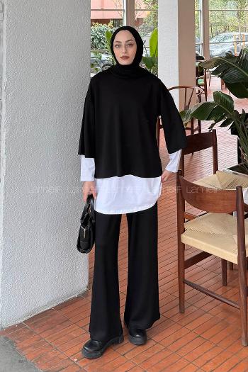 Lamelif Üçlü Tesettür Takım Siyah