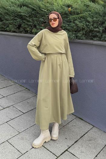 Plum Green Crew Neck Long Arm Cotton Lycra Regular Trousers Flare Suit