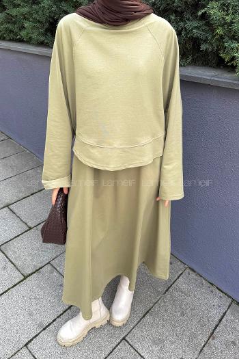 Plum Green Crew Neck Long Arm Cotton Lycra Regular Trousers Flare Suit