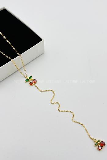Lamelif Gold Kiraz Taşlı Y Kolye