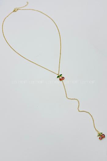 Lamelif Gold Kiraz Taşlı Y Kolye