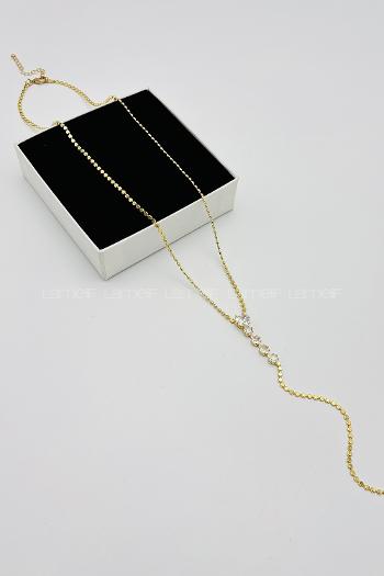 Lamelif Gold Kristal Taşlı Kalp Y Kolye