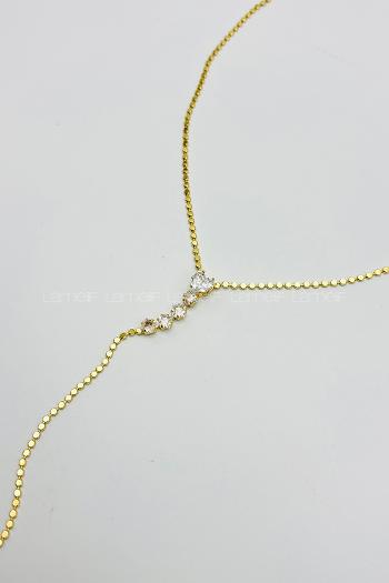 Lamelif Gold Kristal Taşlı Kalp Y Kolye