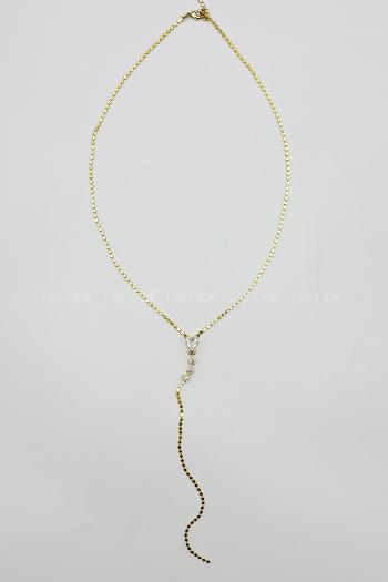 Lamelif Gold Kristal Taşlı Kalp Y Kolye