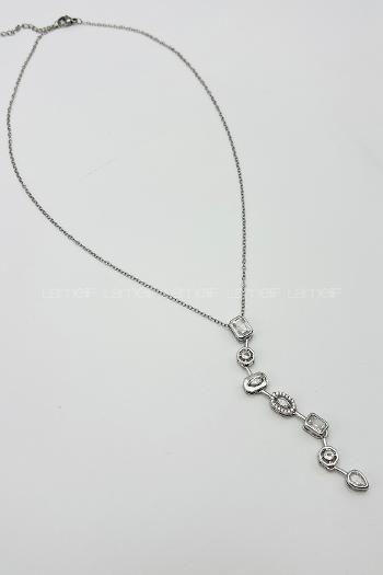 Lamelif Gümüş Minimalist Kristal Taşlı Y Kolye