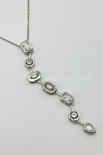 Lamelif Gümüş Minimalist Kristal Taşlı Y Kolye