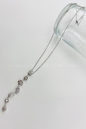 Lamelif Gümüş Minimalist Kristal Taşlı Y Kolye