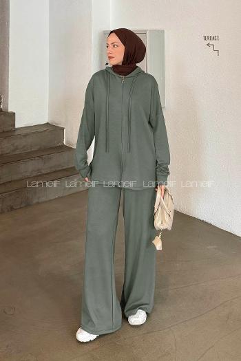 Lamelif Oysho Kapüşonlu Takım Haki