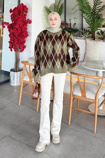 Lamelif Baklava Desen Şardonlu Kazak Haki