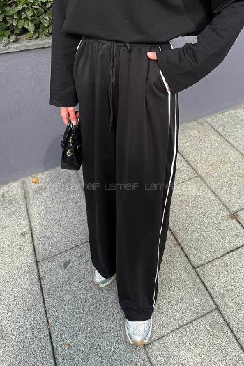 Black Regular Trousers Elastic Waist Regular Cut Bottom Tracksuit