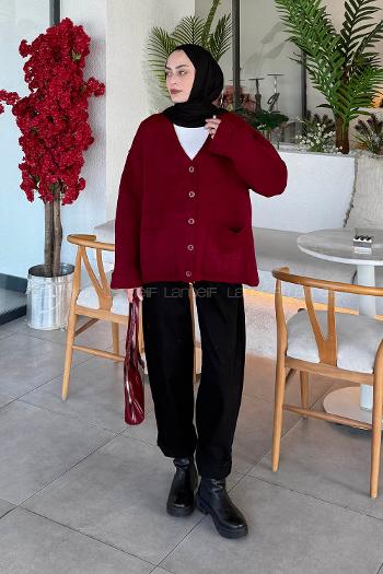 Sour Cherry V Neck Long Arm Acrylic Cotton Knitwear Cardigan