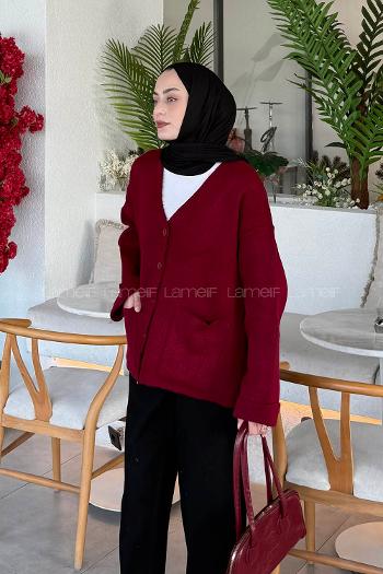 Sour Cherry V Neck Long Arm Acrylic Cotton Knitwear Cardigan