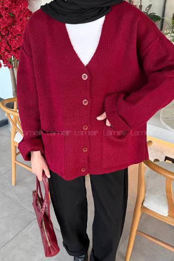 Sour Cherry V Neck Long Arm Acrylic Cotton Knitwear Cardigan