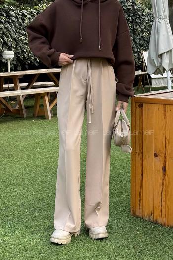 Lamelif İp Detaylı Pantolon Bej