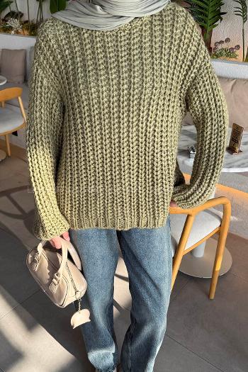 Lamelif Örgülü Kalın Kazak Çağla Yeşili