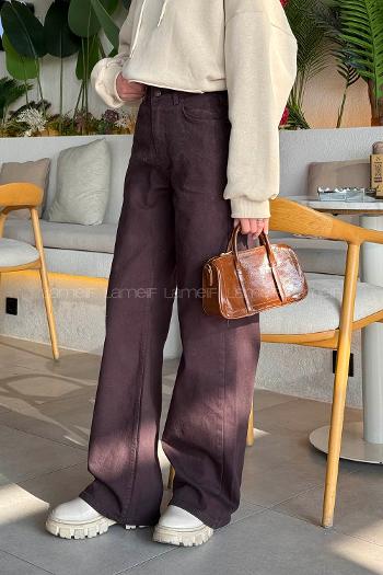 Lamelif Palazzo Yırtık Jean Kahverengi