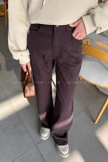 Lamelif Palazzo Yırtık Jean Kahverengi