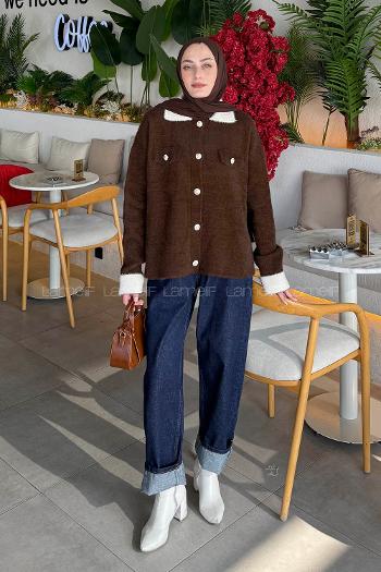 Lamelif Polo Yaka Hırka Acı Kahve