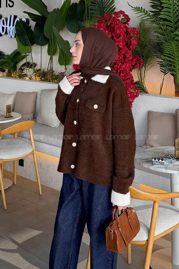 Lamelif Polo Yaka Hırka Acı Kahve