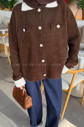 Lamelif Polo Yaka Hırka Acı Kahve