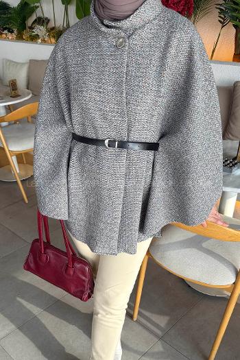 Lamelif Tesettür Kemerli Panço Gri