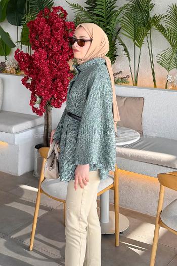 Lamelif Tesettür Kemerli Panço Yeşil