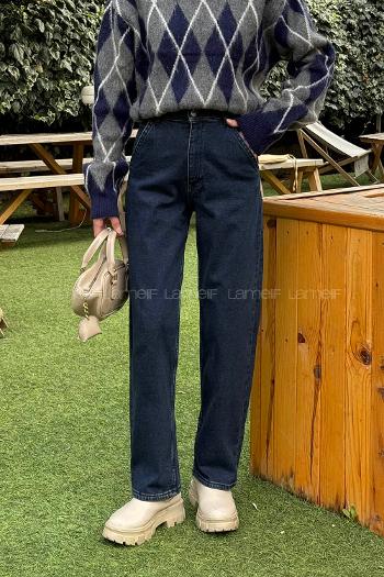 Dark Blue Denim High Waist Denim Pants