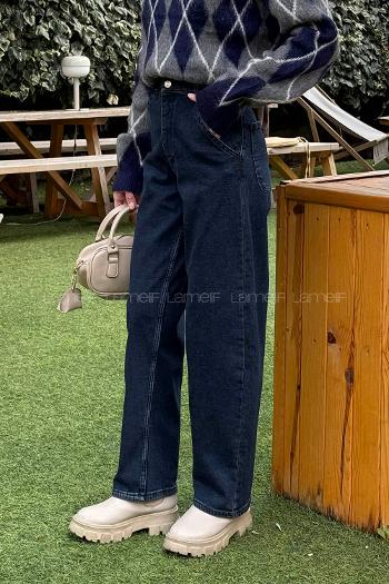 Dark Blue Denim High Waist Denim Pants