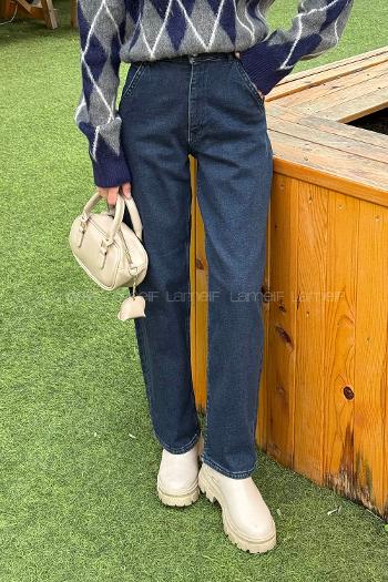 Dark Blue Denim High Waist Denim Pants