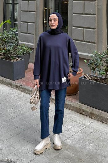 Navy Blue Crew Neck Long Arm Sweatshirt