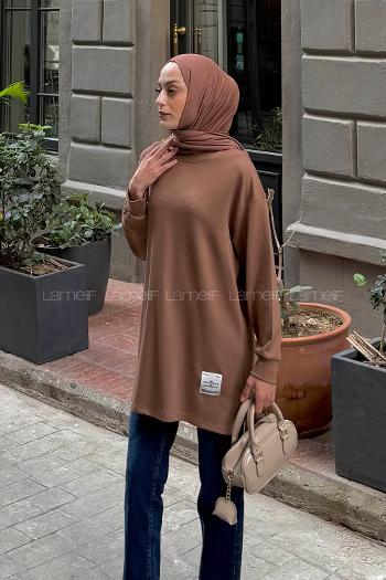 Lamelif Armalı Tesettür Sweat Soft Kahve