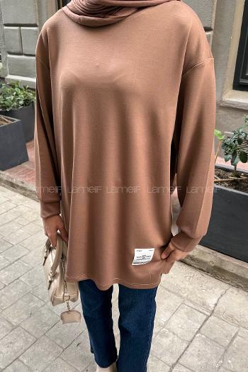 Lamelif Armalı Tesettür Sweat Soft Kahve