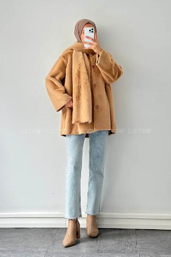 Beige Crew Neck Long Arm Coat