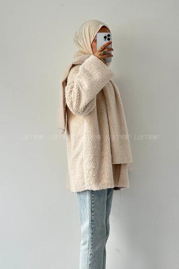 Beige Crew Neck Long Arm Coat