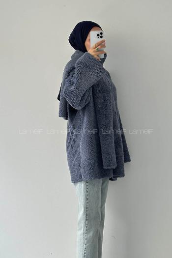 Denim Blue Crew Neck Long Arm Coat