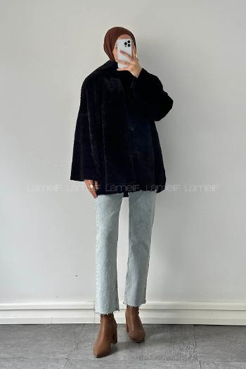 Lamelif Atkılı Peluş Mont Siyah