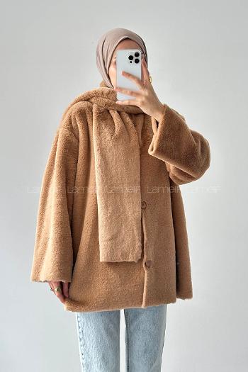 Brown With Milk Crew Neck Long Arm Coat