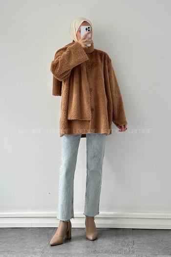 Brown With Milk Crew Neck Long Arm Coat