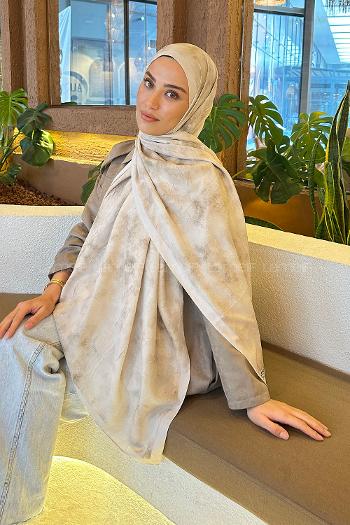 Beige Cotton Fabric Flowering Shawl