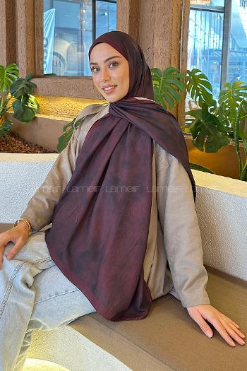 Lamelif Bulut Desen Bambu Şal Koyu Bordo