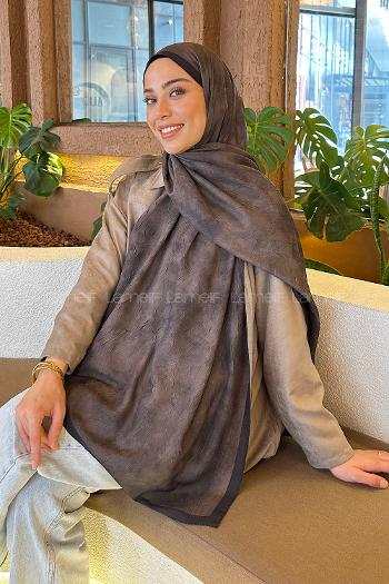 Lamelif Bulut Desen Bambu Şal Siyah Kahverengi