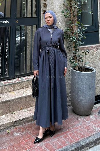 Anthracite V Neck Cotton Dresess