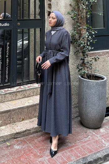 Anthracite V Neck Cotton Dresess