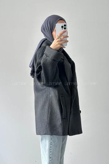 Lamelif Düğmeli Kruvaze Kaban Antrasit